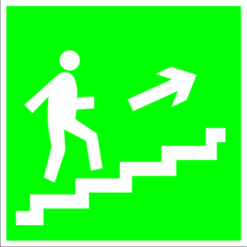 E15 направление к эвакуационному выходу по лестнице вверх (правосторонний) (пластик, 200х200 мм) - Знаки безопасности - Эвакуационные знаки - Магазин охраны труда ИЗО Стиль