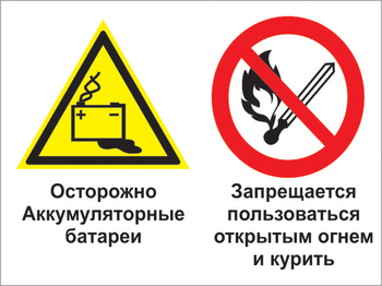 Кз 33 осторожно - аккумуляторные батареи. запрещается пользоваться открытым огнем и курить. (пластик, 400х300 мм) - Знаки безопасности - Комбинированные знаки безопасности - Магазин охраны труда ИЗО Стиль