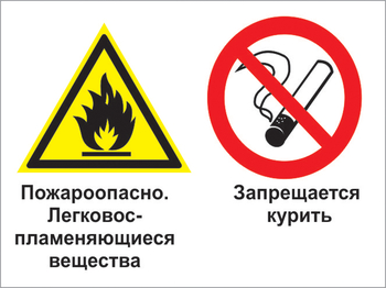 Кз 23 пожароопасно - легковоспламеняющиеся вещества. запрещается курить. (пластик, 600х400 мм) - Знаки безопасности - Комбинированные знаки безопасности - Магазин охраны труда ИЗО Стиль