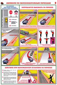 ПС49 Движение по железнодорожным переездам (пластик, А2, 2 листа) - Плакаты - Автотранспорт - Магазин охраны труда ИЗО Стиль